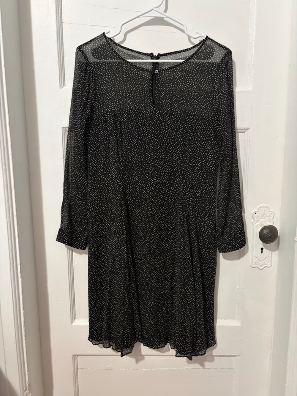 Black Polka Dot Long-Sleeve Silk Dress